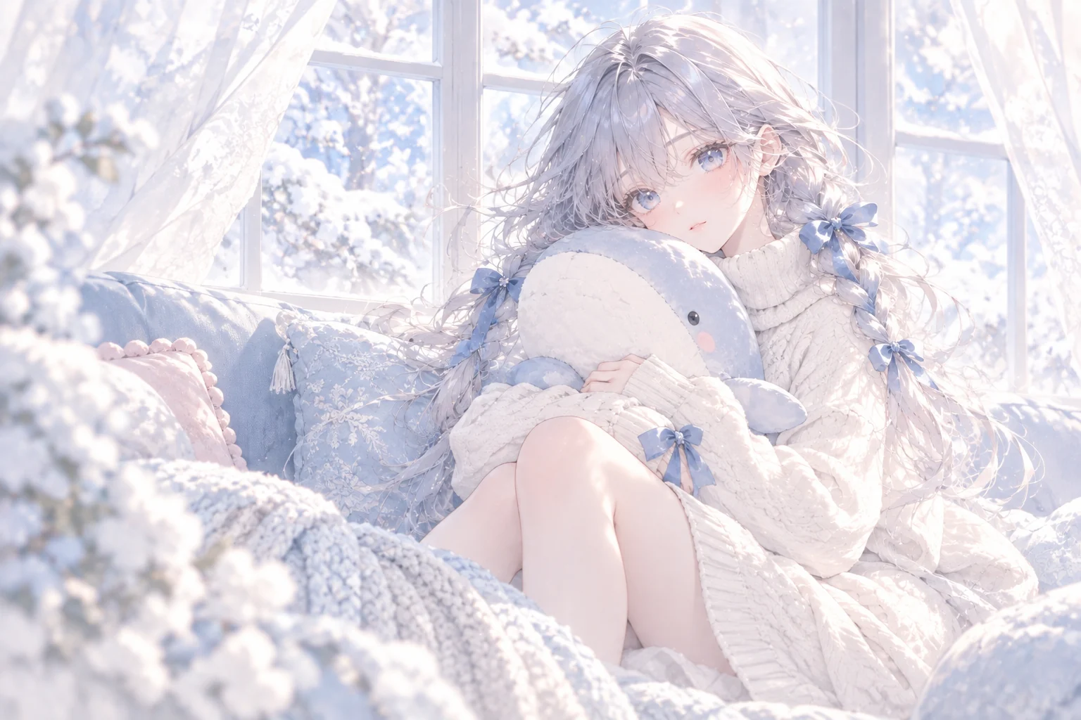 抱着玩偶的少女